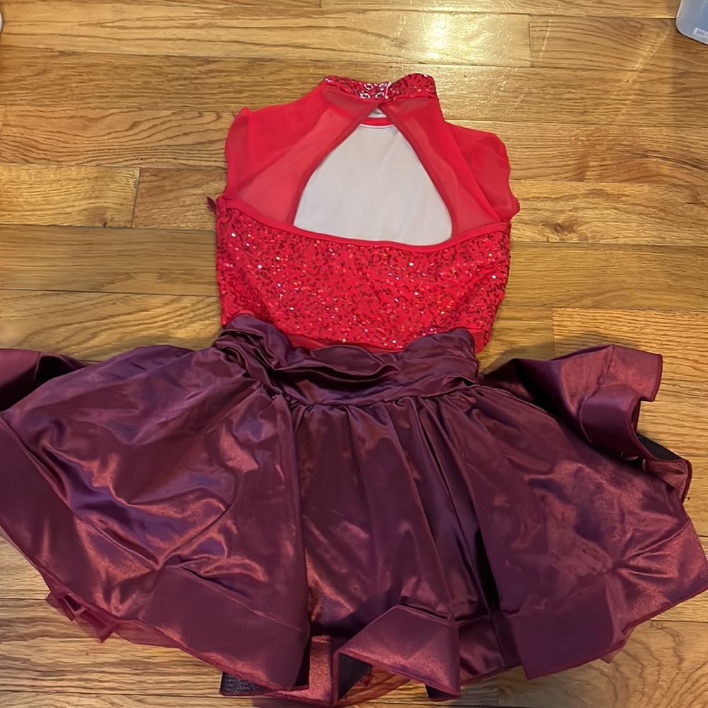 ☀️Weissman Dance Costume Red & Burgundy Sequin Dress SA Small Adult - Picture 6 of 7